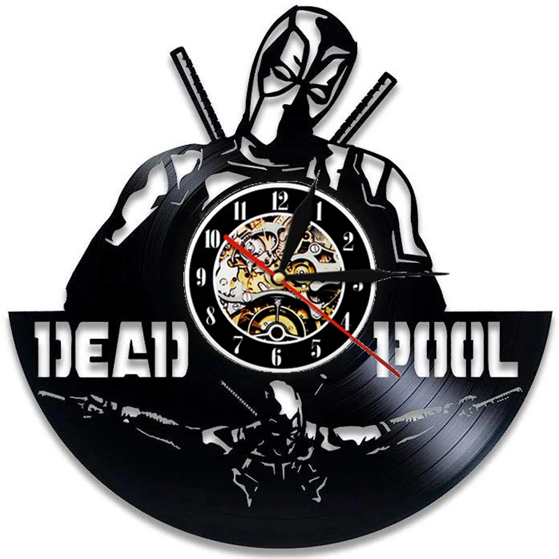 2 Vintage Vinyl Record Wall Clock Modern Design Deadpool Marvel Comics Hanging Watch Vinyl Wall Clocks Home Decor Gifts for Men - Цвет: 2