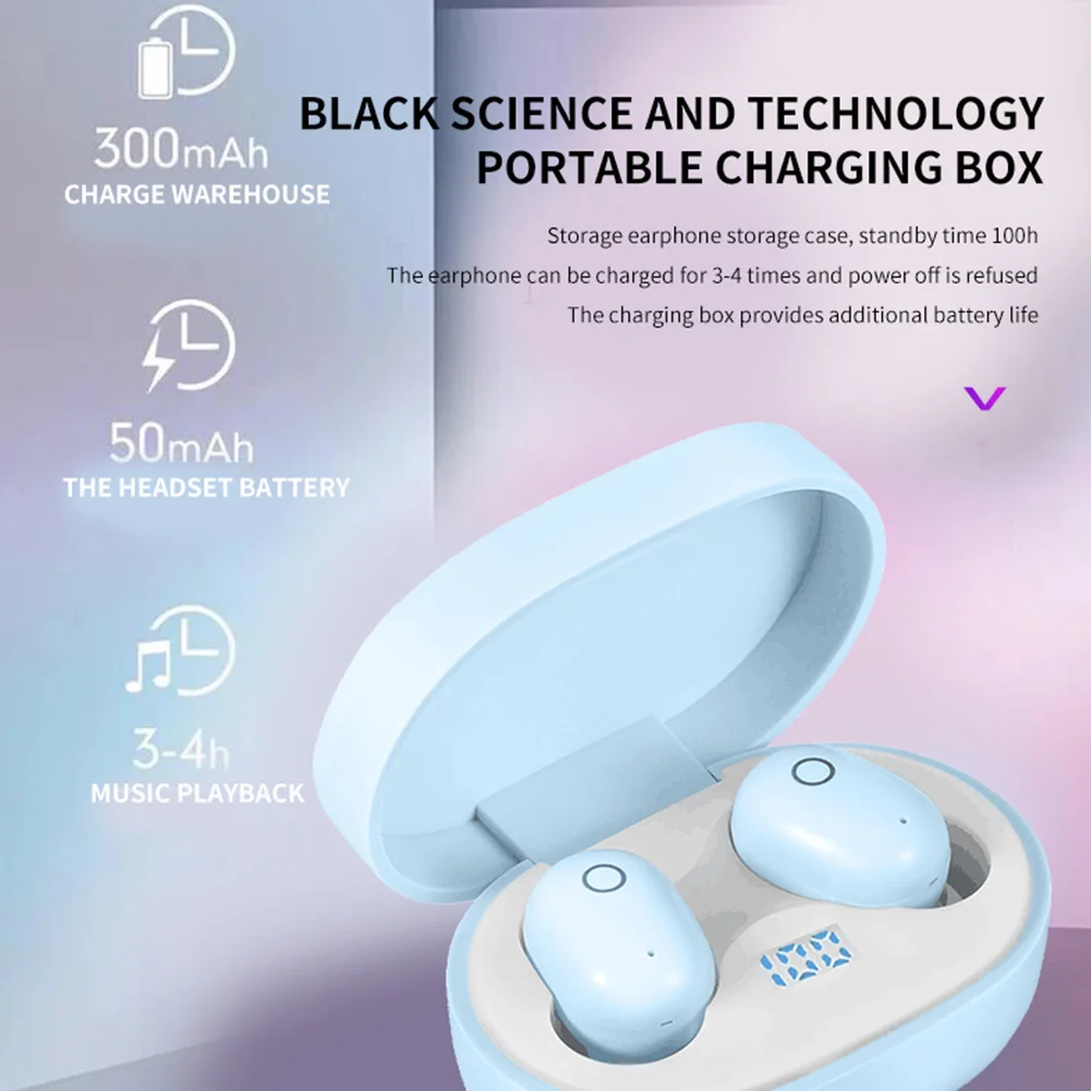 Синий Зарядная коробка для смартфона, Bluetooth 5,0, портативные стерео музыкальные спортивные наушники с сенсорным управлением, беспроводные наушники-вкладыши, водонепроницаемые - Цвет: Синий