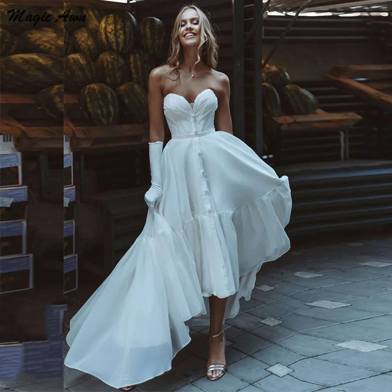 

Magic Awn Sweetheart High Low Wedding Dresses Boho Simple Pleats Princess Bride Gowns For Women Cheap Vestidos De Fiesta 2021