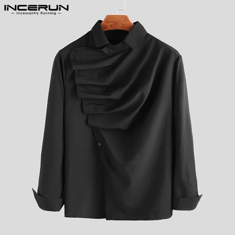 Ceny Gotycka koszula męska osobowość jednolity kolor z długim rękawem klubowa strona męska sukienka koszula stylowa formalna Casual topy INCERUN