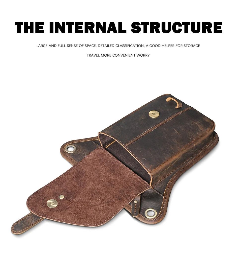 Crazy Horse Leather Small Satchel Cross-body Bag Design Travel Fanny Belt Waist Pack Drop Leg Thigh Bag For Men Male 211-6