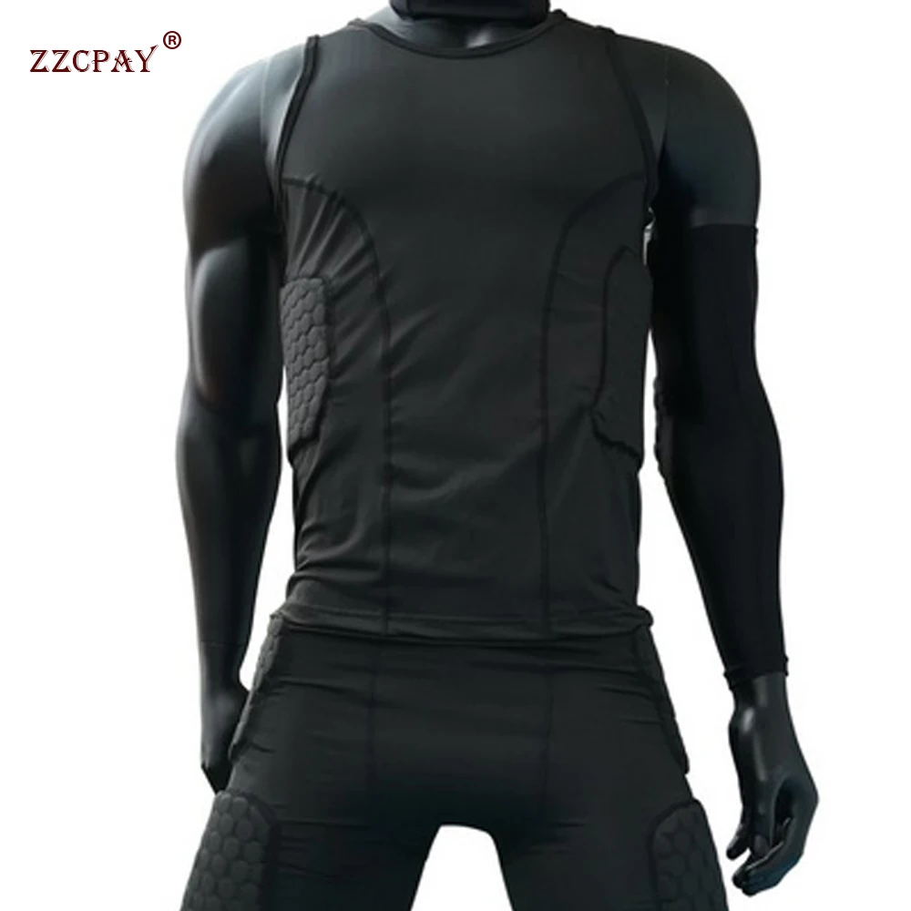 Men Sports Kneepad Elbow Shock Guard Compression Padded Shorts Shirt Vest Set Soccer Basketball Protective Gear Chest Rib Guards sports suit