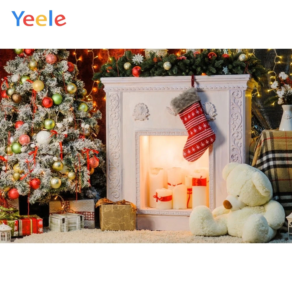 

Yeele Christmas Tree Fireplace Toy Doll Sock Ball Gift Background Baby Portrait Vinyl Photography Backdrop For Photo Studio