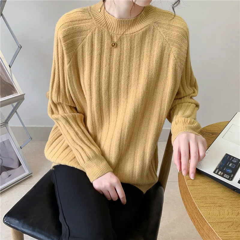 

Soft Pullovers Women jumpers 2021 new autumn winter loose retro sweater O neck cashmere sweater knitted top women Pullover