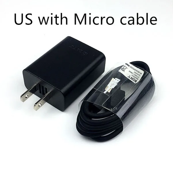 US with micro Sony быстрое зарядное устройство QC 3,0 EU/US зарядный адаптер usb micro/type c кабель для xa1 XZ XZs XZp XZ1 XZ1C Z3 Z2 Z1 Z3C - Тип штекера: US with micro