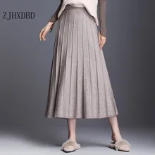 Женские юбки с эластичной резинкой на талии, осенне-зимняя теплая трикотажная юбка, ребристая юбка средней длины с поясом, 7 цветов на выбор, серый цвет