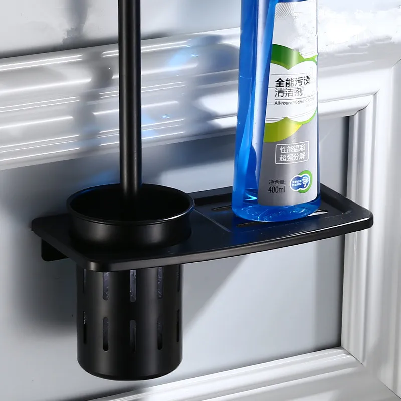 

Toilet Brush Holder Set Aluminum Black Brush Toilet Brush Rack Bathroom Cleaning Tools Wall Mounted Nail Punched Free Shipping