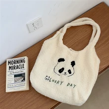 

Tote Bag for Women Purse and Handbag 2021 Plush Shopper Eco Bag Fashion Casual Cute Cartoon Embroidery Panda Letter Shoulder Bag