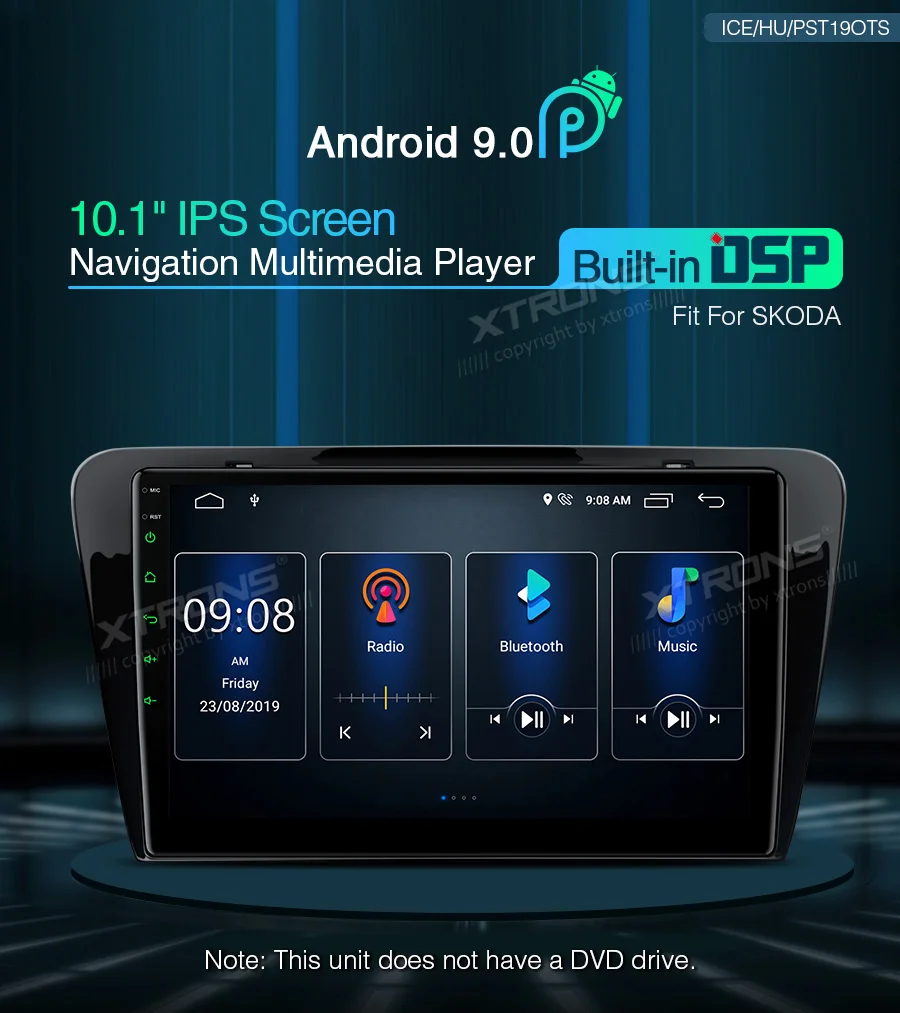 XTRONS 9 ''ips Android 9,0 DSPCar Мультимедиа стерео радио плеер для Skoda Octavia gps RCA OBD TPMS wifi без DVD