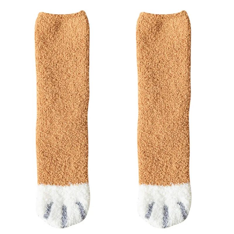 Милые толстые корейские теплые носки-тапочки с когтями для сна из кораллового флиса теплые зимние женские носки - Цвет: Turmeric