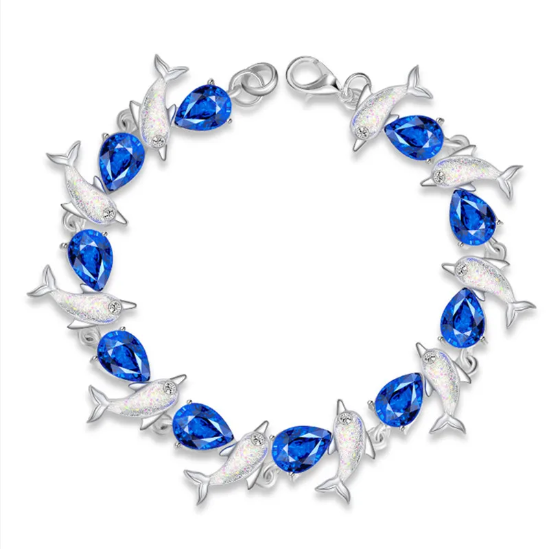 

Charm Dolphin Water Droplets Blue Crystal Bracelets for Women Fashion Jewelry Lobster Copper Alloy Best Friend Gifts