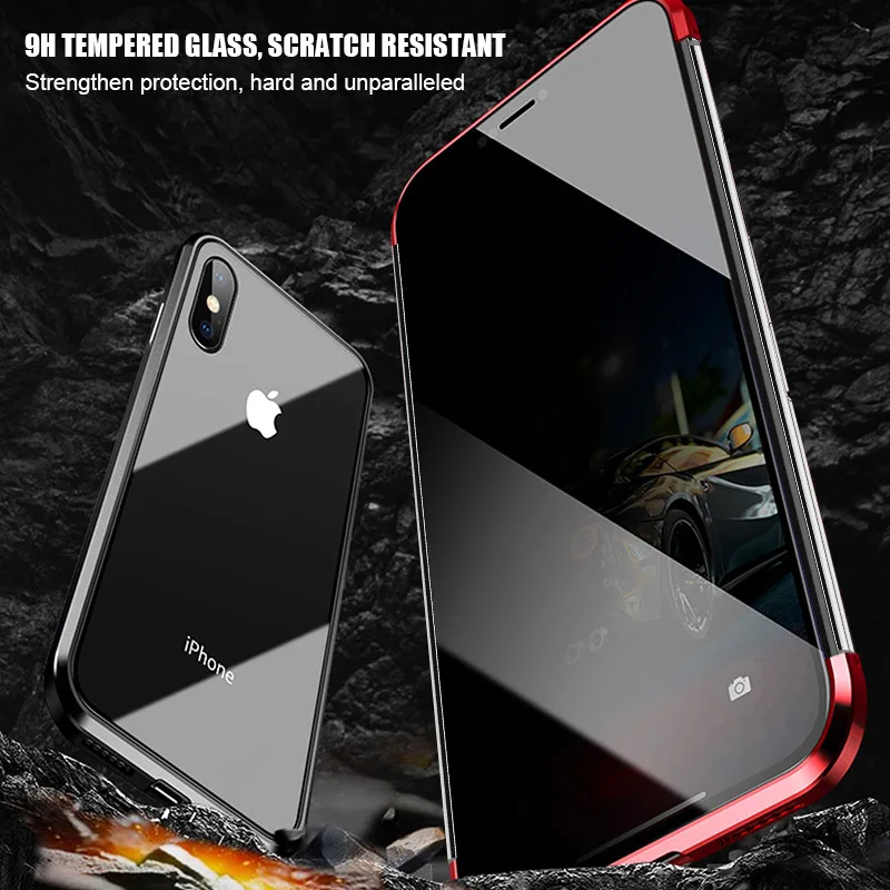 2Pcs Privacy and Rimless Tempered Glass Magnetic Case for iPhone 7 8 Plus XS MAX XR Full Body Protection Magnetic Case Cover