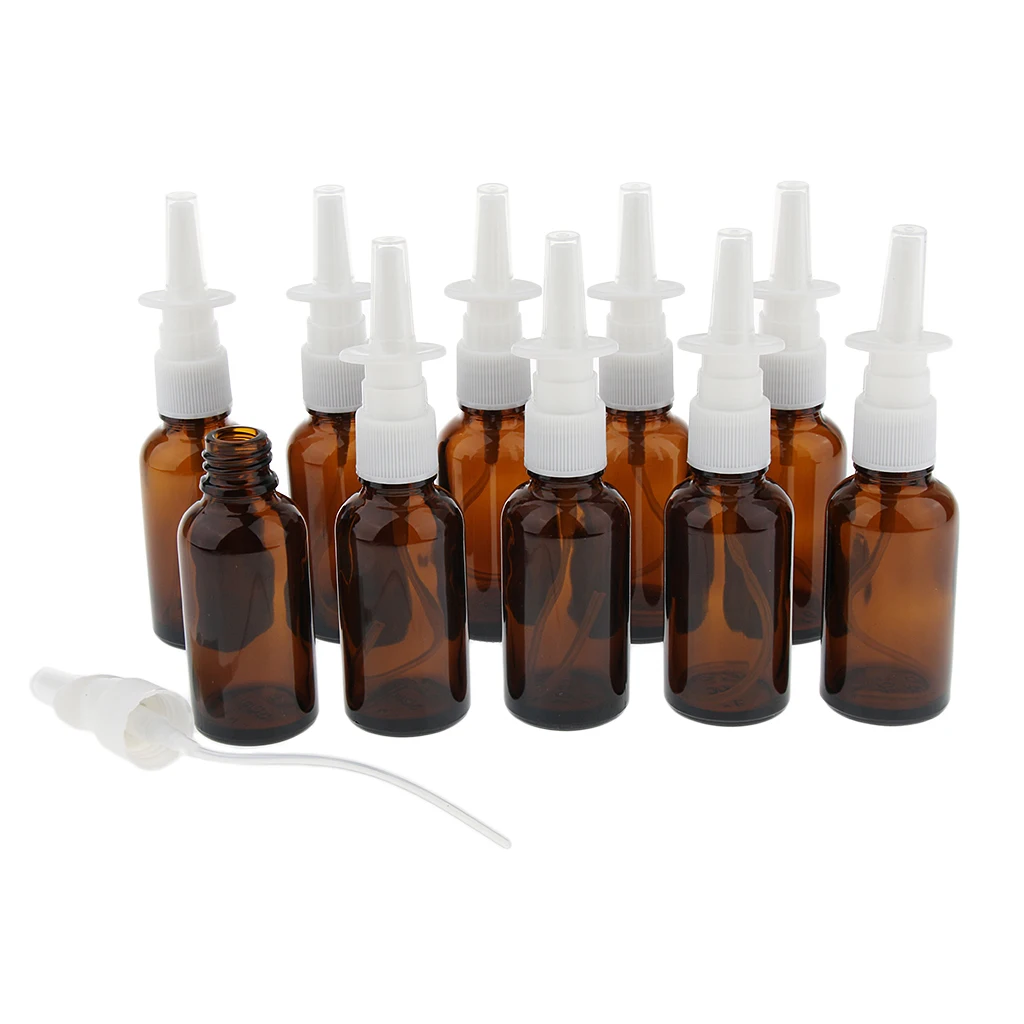 20 Pieces 30ml Empty Nasal Spray Bottle, Amber Glass Fine Mist Vials, Sterile Nasal Sprayer for Travel