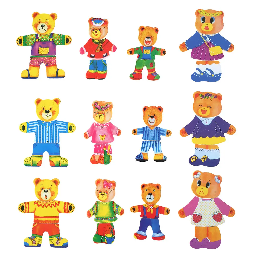 DIY Gift Little Bear Change Clothes Wooden Puzzle Set Children's Early Education Jigsaw Puzzle Dressing Game Baby Puzzle Toys