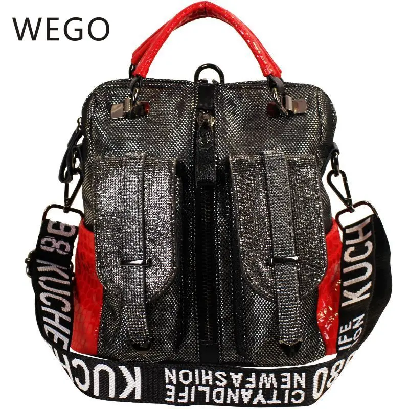 

Letter wide shoulder strap handbags PU 2019 new fashion drill bag soft leather multi-function