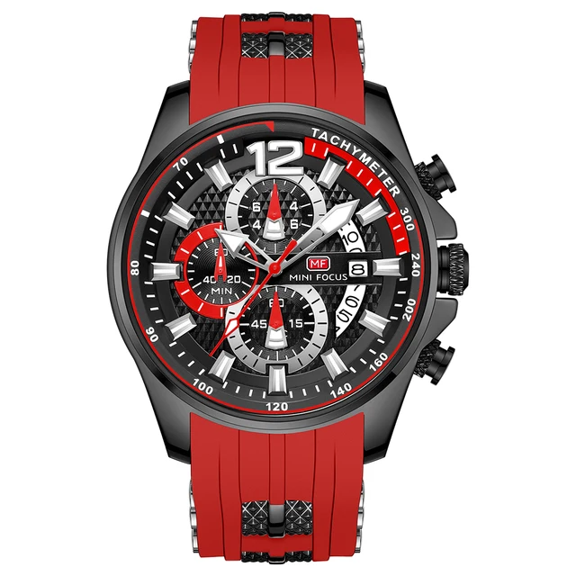 Fashion Men's Watches Top Brand Luxury Quartz Waterproof Sports Clock Wristwatch Relogio Masculino Red Silicone Strap 2