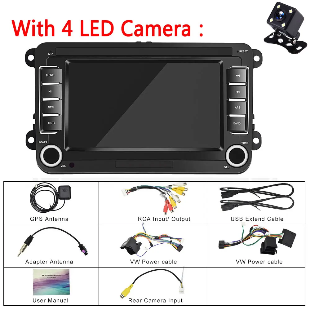 with 4Led Camera LeeKooLuu Android 2 Din автомагнитола gps без DVD для Volkswagen VW golf passat b6 Touran polo СЕДАН Tiguan jetta мультимедийный плеер - Цвет: with 4Led Camera