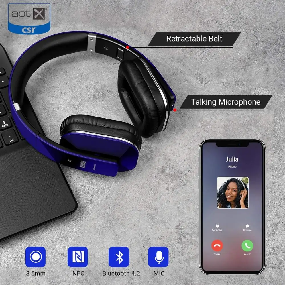 August EP650 беспроводные Bluetooth наушники с функцией NFC aptX Multipoint микрофоном и