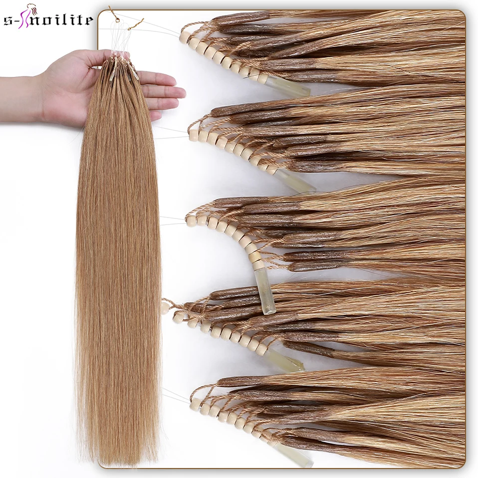 S-noilite 8D Natural Hair Extensions Human Hair 50pcs 0.6g/s Micro Ring 18Inch Blonde Micro Link Loop Extension For Women