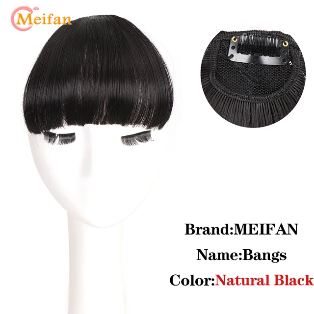 MEIFAN Clip in Hair Bangs Extension Hairpiece Synthetic Natural Fake Bang Hair Piece Air Bangs Clip on Bangs Black Brown HL01-2