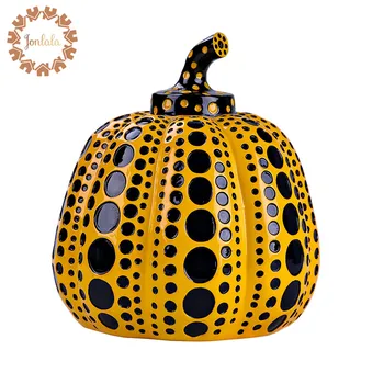 

Pumpkin Hand Painted Resin Craft Pumpkin Figurine Statue Home Decoration Top Art Kusama Pumpkin Wave Point Modern Plant