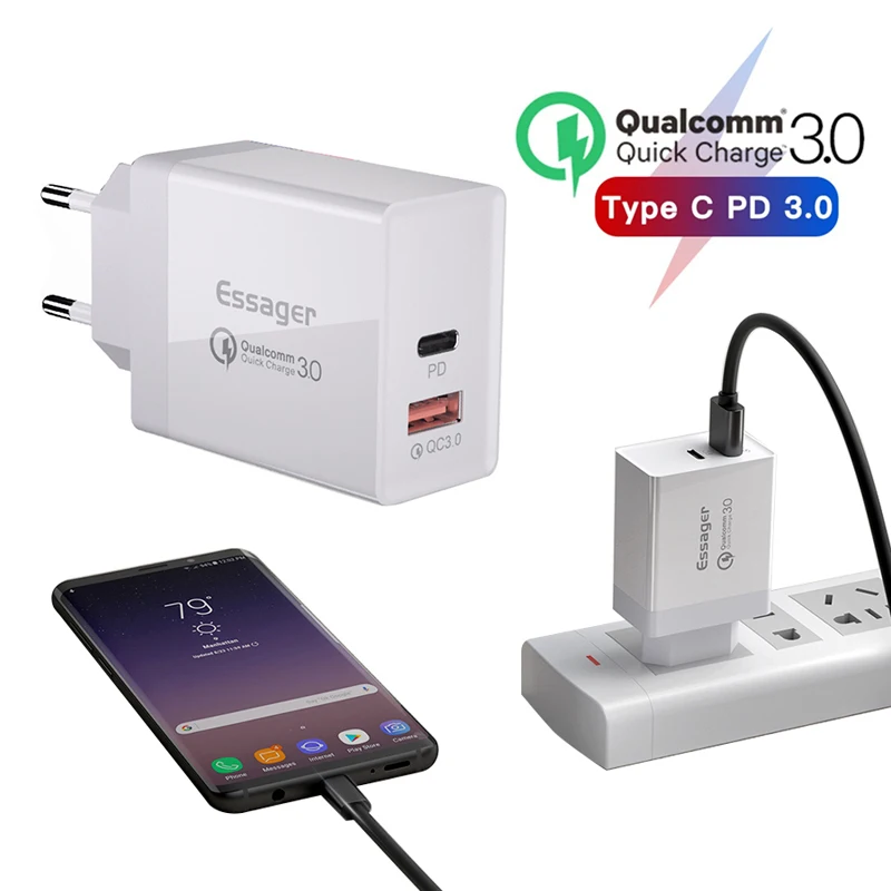 

Essager 36W Quick Charge 3.0 USB Charger QC3.0 QC Type C PD Plug Turbo Fast Charging Wall Mobile Phone Charger For iPhone Xiaomi