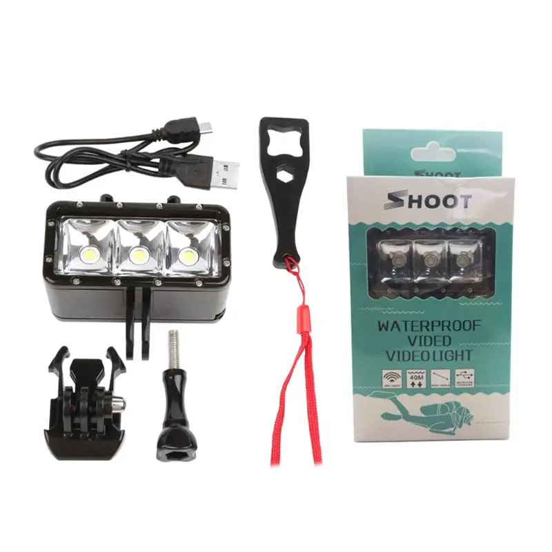 

Waterproof Diving LED Light Video Spotlight 40m Underwater Fill Lamp Dimmable Mount Buckle Screw Strap Kit for GoPro Hero 5 6