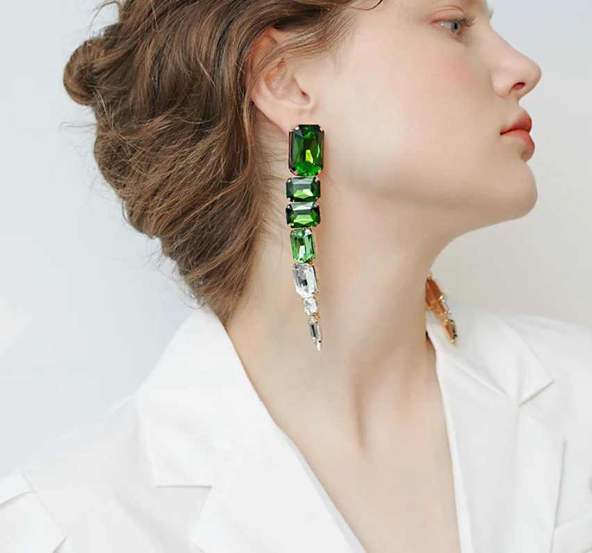 2023 trend 925 Silver Needle Unusual Faux Rhinestone Long Stud Earrings Fashion Jewelry for women