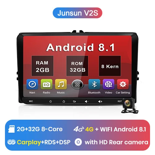 Junsun V1pro 2 г+ 32 г DSP Android9.0 Автомобильный мультимедийный плеер радио gps для Volkswagen VW Passat B6 Touran GOLF5 POLO jetta 2 din DVD - Цвет: V2S