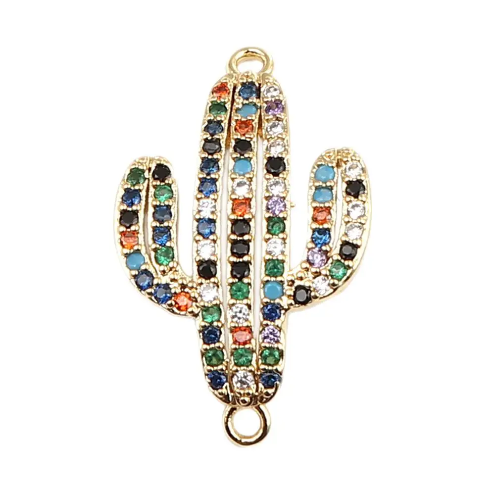 

8Seasons Copper Connectors Cactus Gold Multicolor Rhinestone DIY Fashion Earrings Jewelry Findings Components 25mm x 15mm, 1PC