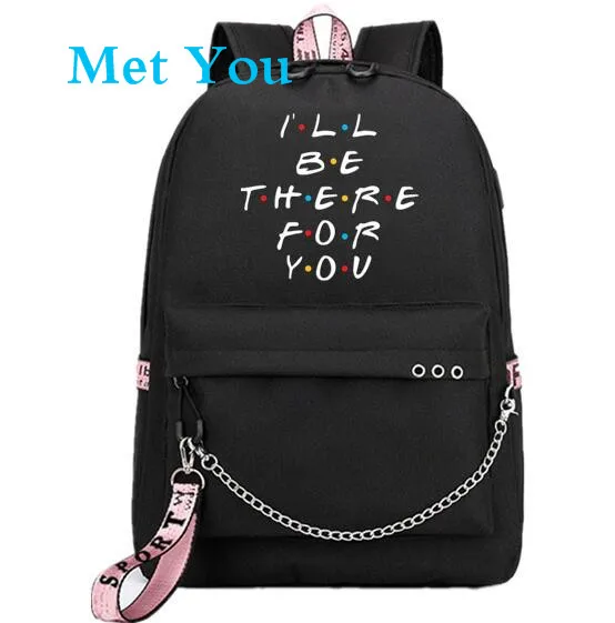 Друзья вентиляторы USB рюкзак школьная книга черный розовый сумка Mochila дорожные сумки для ноутбука цепь школьный студенческий рюкзак наушники USB порт - Цвет: Style 10