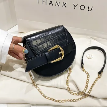 

Mini Stone Pattern PU Leather Crossbody fags Women New Chain Female Shoulder Handbags Solid Color Lodies' Travel Saddle Bag