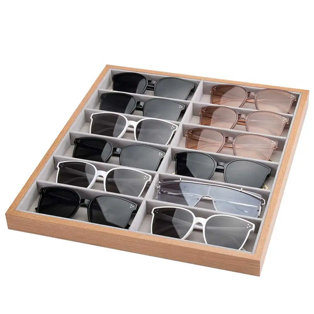 Glasses Storage Rack Sunglasses Dispaly Tray 12 Grid Velvet Glasses