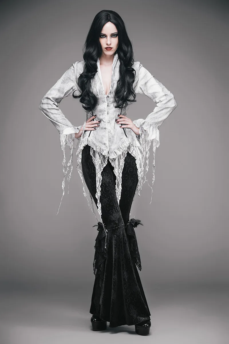 Gothic women's long-sleeved fringed Chiffon blouses Europe and America autumn and winter