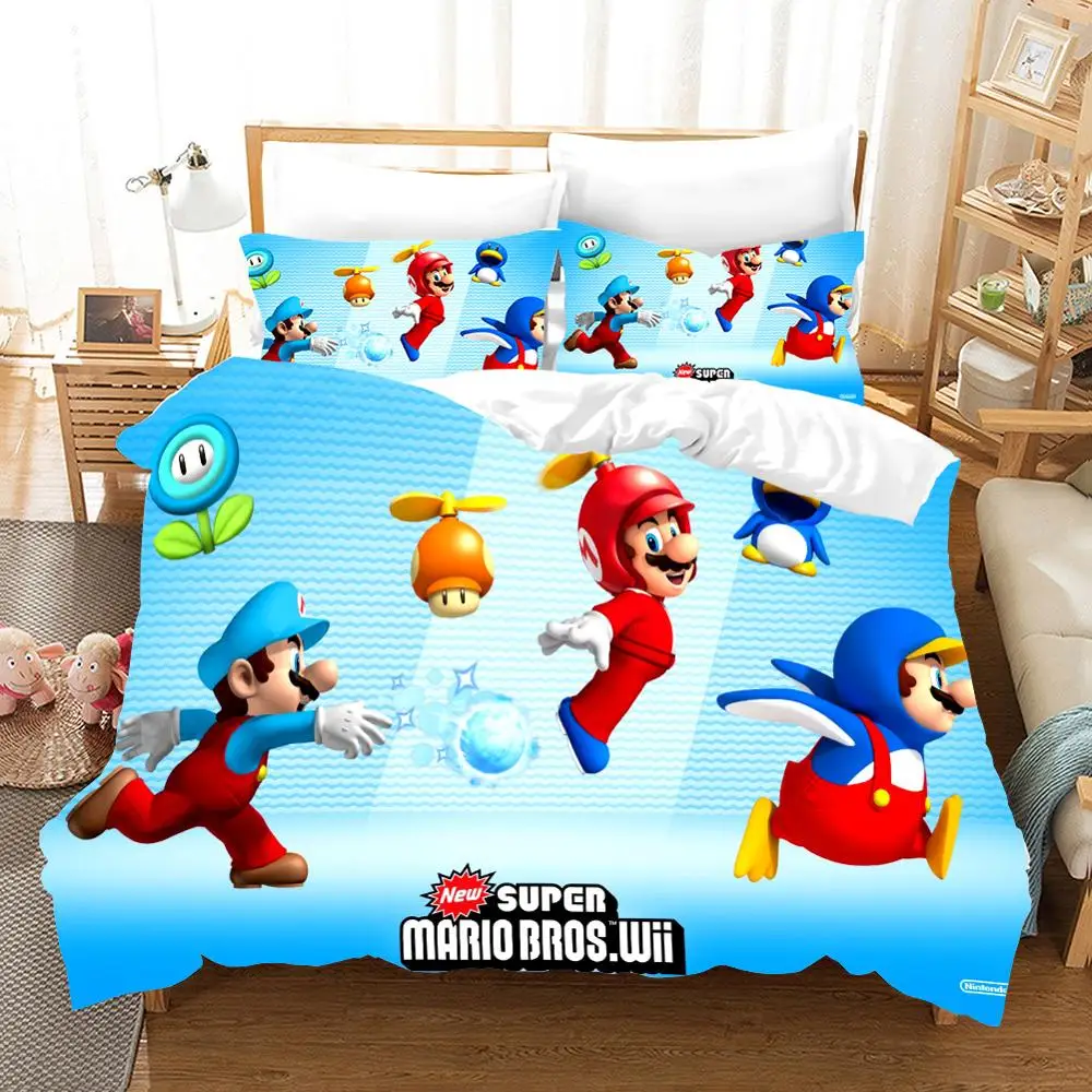 

Super Mario Cartoon Character Microfiber Duvet Cover Set Twin Full Queen King Size Bedclothes Home Textiles Boys Bedding Set