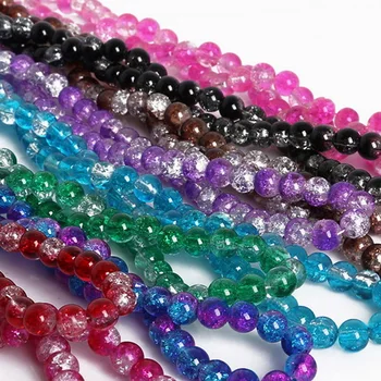 

Kids Children 100pcs 8mm Crackle Glass Beads Loose Spacer Bead Ball String Threading Beads DIY Beading Making Jewelry Toy