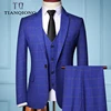 Traje a cuadros Formal masculino de negocios de tres piezas para hombre, moda de Boutique, traje de vestir de boda a cuadros (chaqueta + chaleco + Pantalones), 2022 ► Foto 2/6