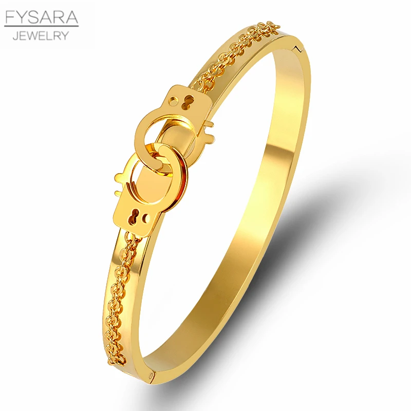 FYSARA, крутой браслет наручники из нержавеющей стали, браслет, унисекс, Золотая цепочка, браслет для женщин, дизайнерский, панк, ювелирное изделие - Окраска металла: gold