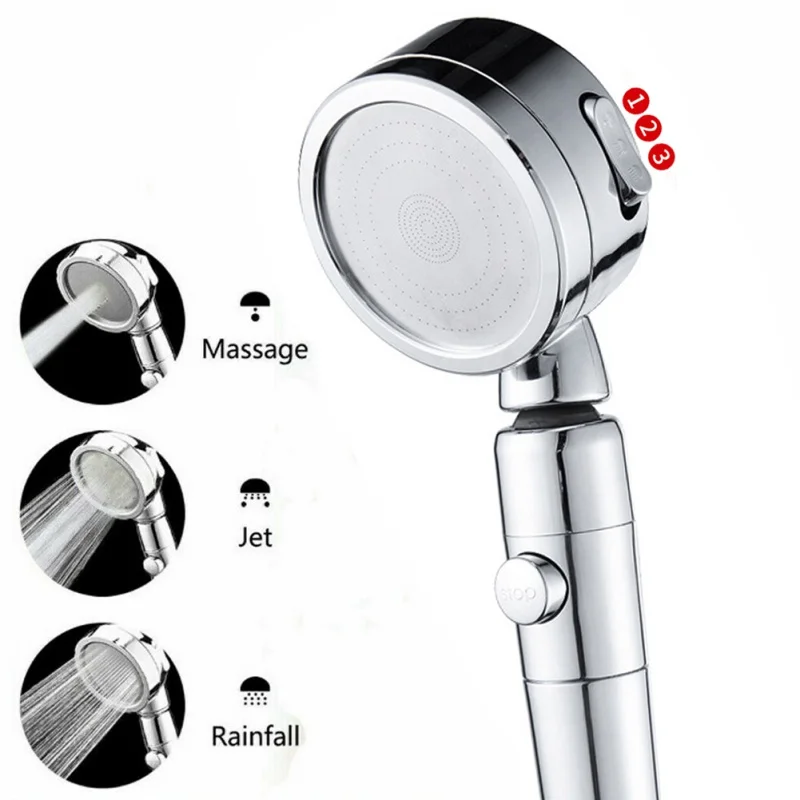 

Adjustable Shower Head 3 Modes With Switch Button High Pressure Shower Head Luxury Spa Water Saving Powerfull Boost Spray Bath