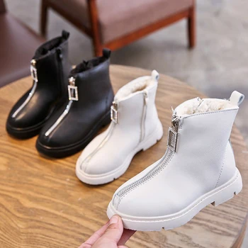 

Kids Boots for Baby Girls Boots Fashion Winter Warm Snow Boots Ankle High Metal Ring Zipper Anti-Slip Sole for Boys Winter Shoes