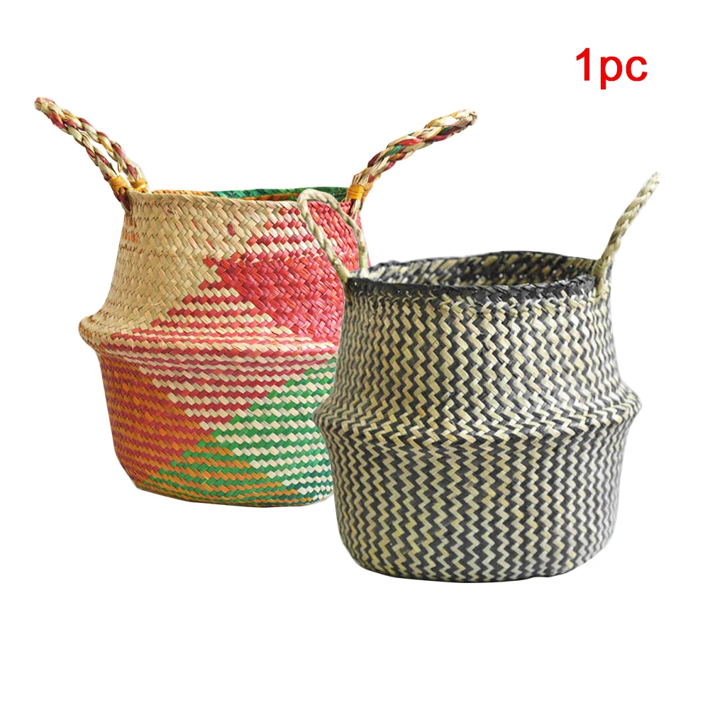 Корзина для белья плетеная для хранения DIY Круглый складной домашний декор цветочный горшок вешалка для растений с ручкой плетеная