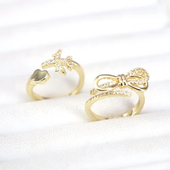 

10Pcs Crystal Micro Pave Zirconia Ring New Fashion Gold Color Jewelry For Women Adjusted Rings