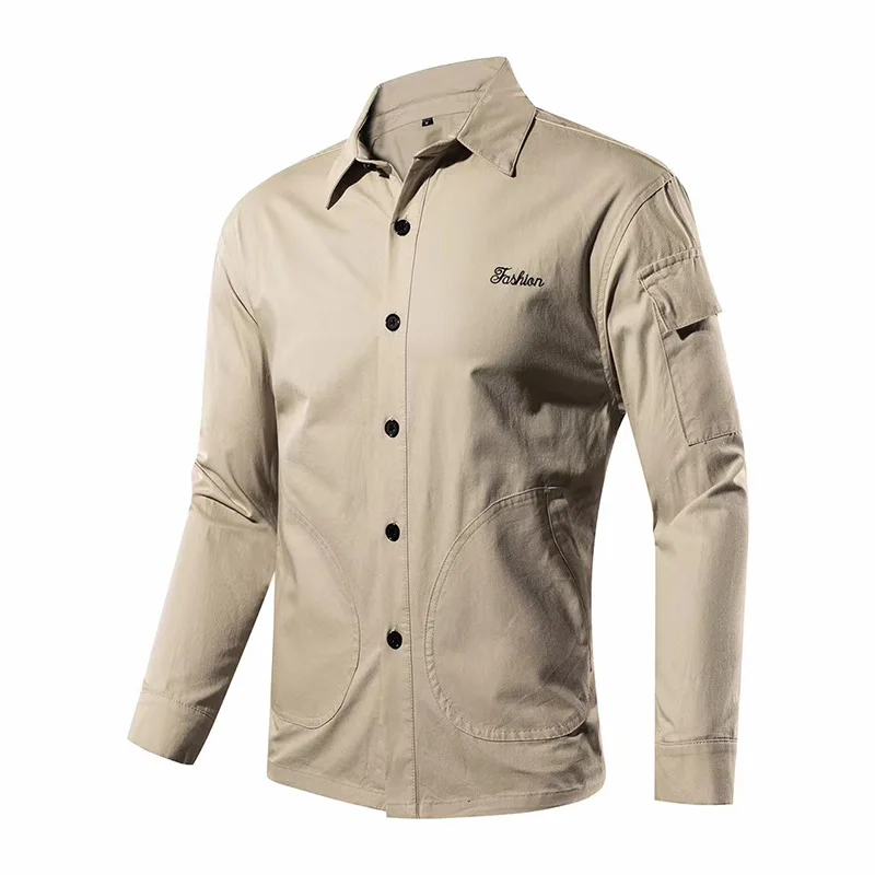 

Fashion Men Casual Cargo Shirt Long Sleeves Men's Cotton Shirts Plus Size 4XL Tops