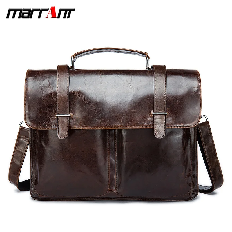 

Men Genuine Leather Business Flip Cover Type Portable Briefcase 14 Inch Computer Bag 8814