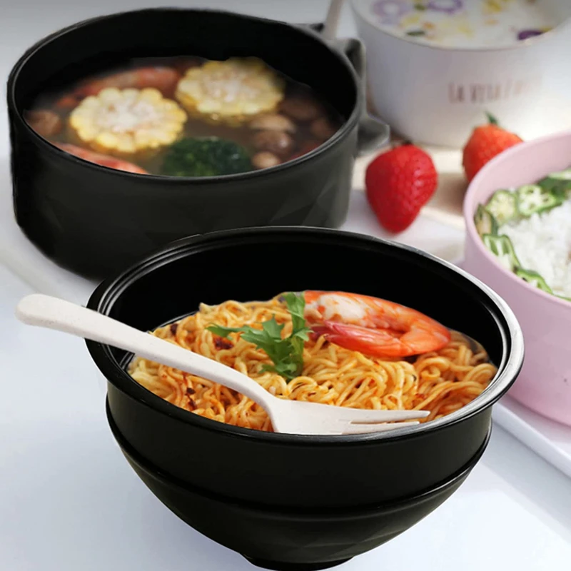 Japanese Style Ecofriendly Wheat Straw Noodles Bowl With Lid And