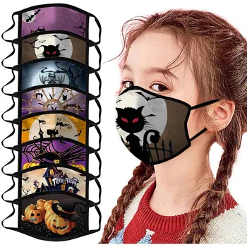 

3pc Mask Children Halloween Funny Printed Washable Reusable Protect Face Mask Breathable Mascarilla Infantil Kids Boys Girls