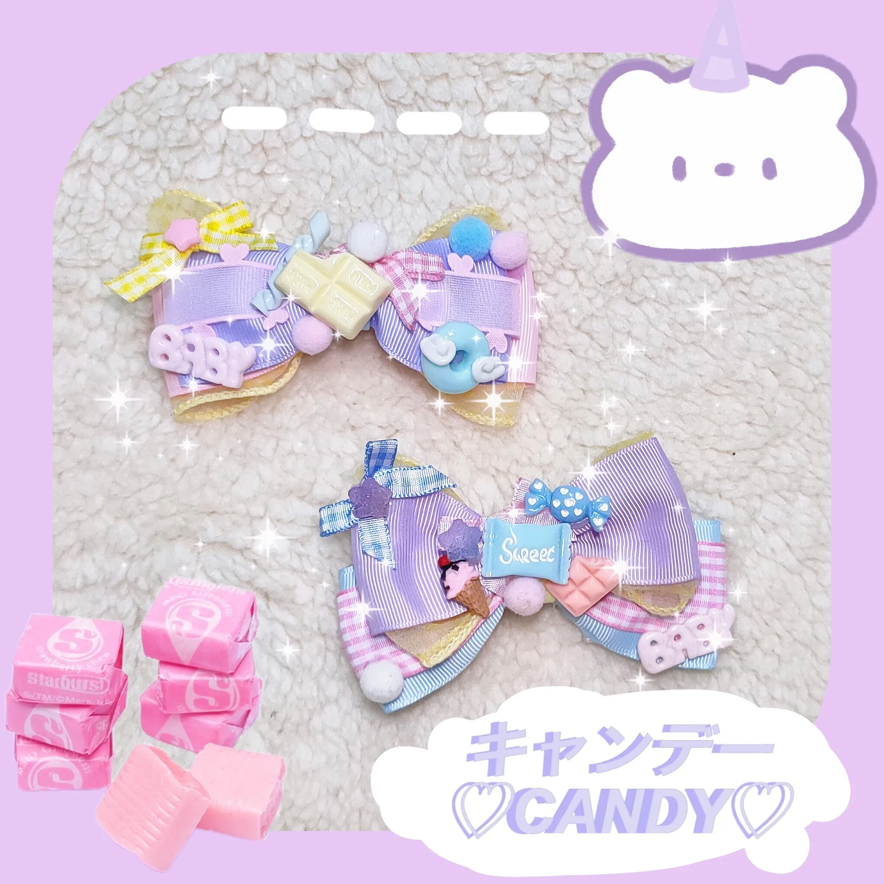 

Strawberry sweet side clip lolita cute bow candy pink purple