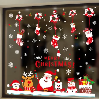 

[shijuekongjian] Father Christmas Glass Stickers DIY Socks Wall Decals for Living Room Window New Year Festival Decoration