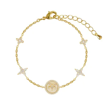 

CH-824 Fashion Cubic Zirconia Natural Shell Stone Charm Bracelet for Woman Exquisite Gold Chain Cuff Bracelet Girl Jewelry Gift