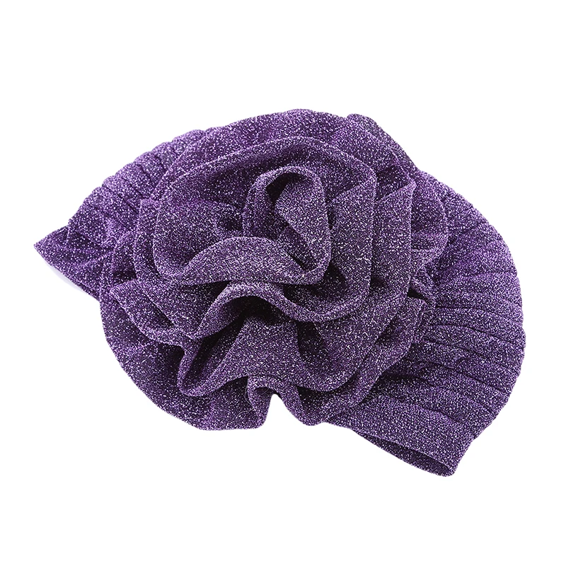 purple Модные блестящие мерцающие блестящие тюрбан для женщин цветок мусульманская индийская шляпа кепки Осень Зима аксессуары для волос - Цвет: purple